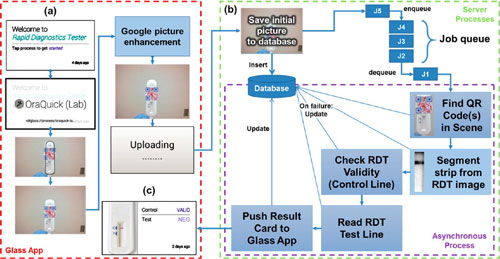 rapid diagnostic test imaging and processing workflow done by the Google Glass application