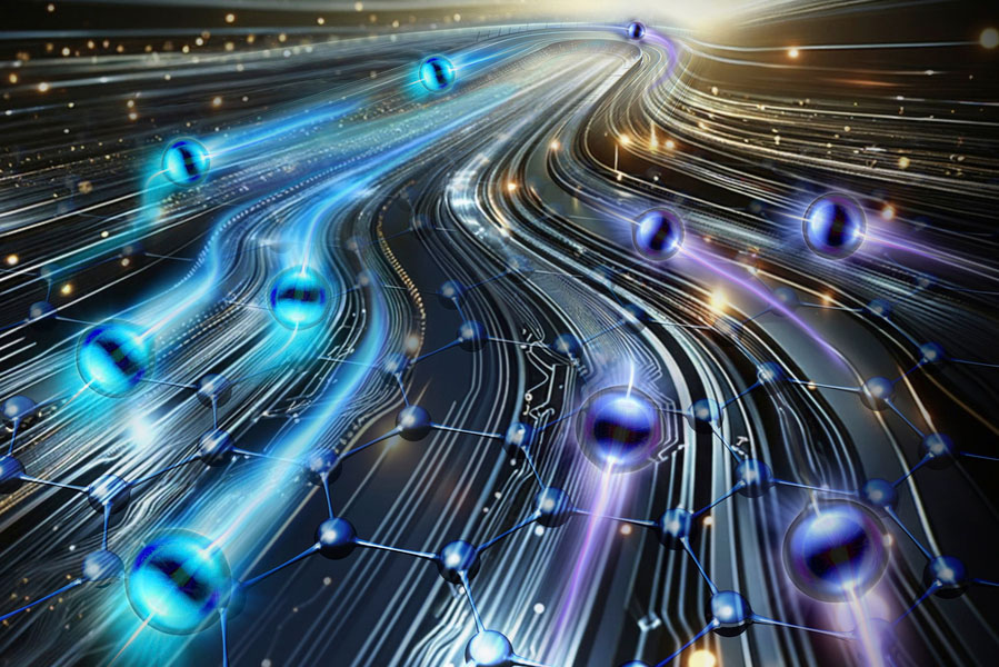 Artist’s rendition of a newly discovered superhighway for electrons that can occur in rhombohedral graphene