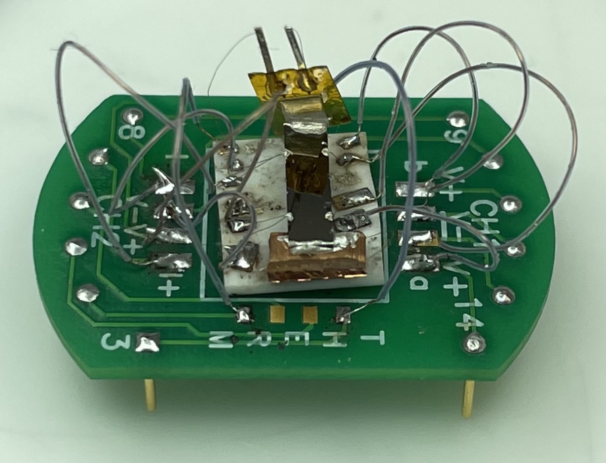 a small circuit board to test a cadmium arsenide thin film