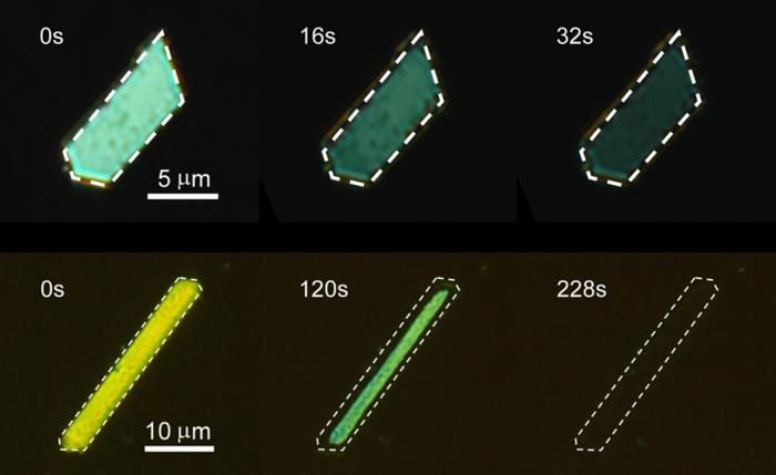 Color change during light irradiation of the entire crystal