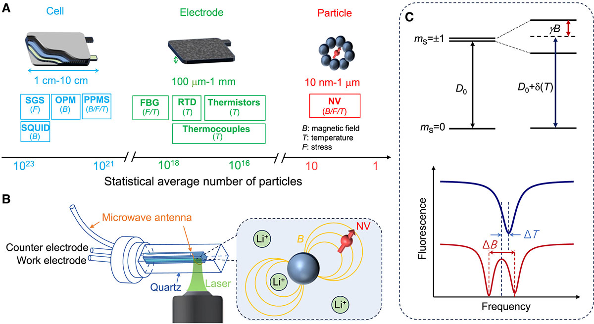 Schematic of the operando quantum sensing for the battery