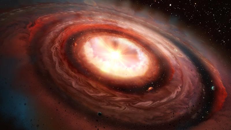 Artist's impression of a young star surrounded by a protoplanetary disc made of gas and dust