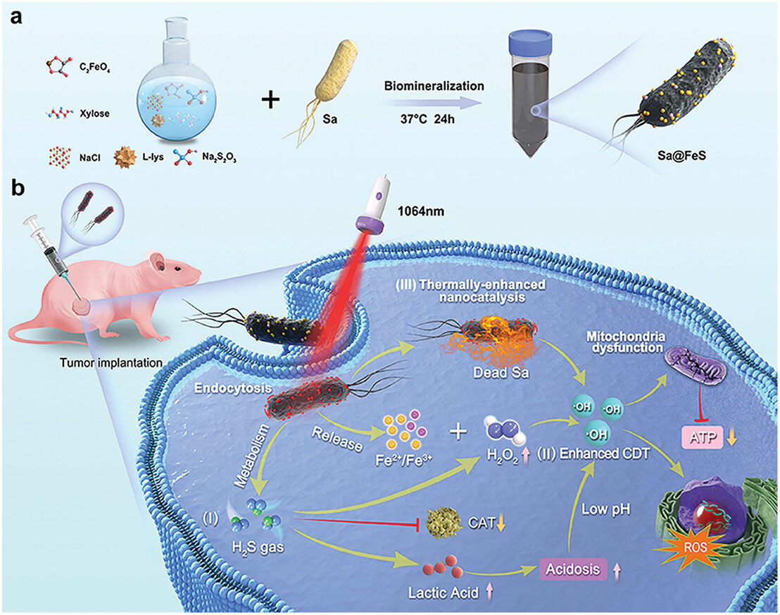 Systematic illustration of living nanomedicine Sa@FeS for all-in-one antitumor treatment